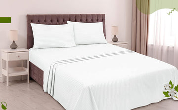 WSOKO COTTON  400TC 100% Cotton Satin Stripes King Bed Sheet - Premium Hotel Bedsheet + 2 Pillow Covers Set for Hotels, Guest House & B&B (White,108x108 inch)