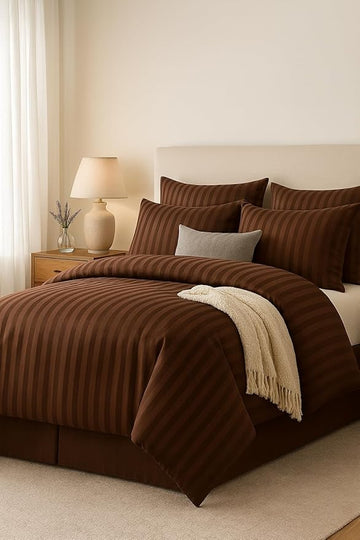 wsoko 400tc all season satin strip ac premium comforter with bedsheet super king size (90x100) 4p set