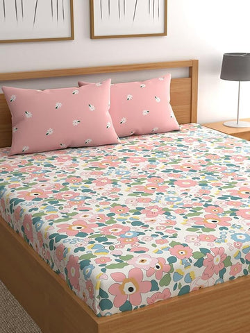 WSOKO PREMIUM COTTON. 100%.TC.400.SUPAR KING SIZE 108x108 BEDSHEET 2PILLO 3P SET MULTI COLOUR