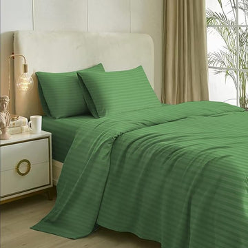 WSOKO 100% PREMIUM,STRIP, PALAN COTTON  BEDSHEET 400 TC 2PILLO 3P SET SUPER KING  SIZE 108X108 WHITE BESHEET
