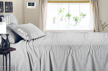 WSOKO 100% PREMIUM,STRIP, PALAN COTTON  BEDSHEET 400 TC 2PILLO 3P SET SUPER KING  SIZE 108X108 WHITE BESHEET