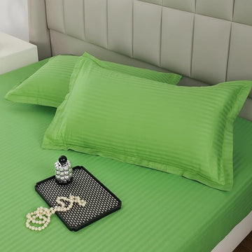 WSOKO 100% PREMIUM,STRIP, PALAN COTTON  BEDSHEET 400 TC 2PILLO 3P SET SUPER KING  SIZE 108X108 WHITE BESHEET