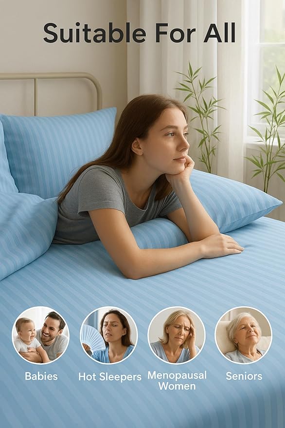 wsoko 400tc all season satin strip ac premium comforter with bedsheet super king size (90x100) 4p set