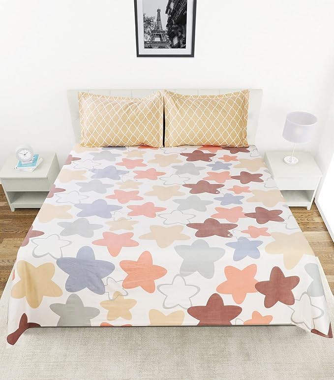 WSOKO PREMIUM COTTON. 100%.TC.400.SUPAR KING SIZE 108x108 BEDSHEET 2PILLO 3P SET MULTI COLOUR