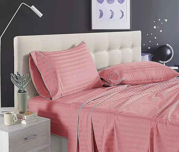 WSOKO 100% PREMIUM STRIP PALAN COTTON  BEDSHEET 400TC 2PILLO 3P SET SUPAR KING  SIZE 108X108