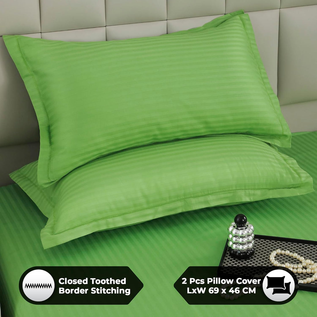 WSOKO 100% PREMIUM,STRIP, PALAN COTTON  BEDSHEET 400 TC 2PILLO 3P SET SUPER KING  SIZE 108X108 WHITE BESHEET