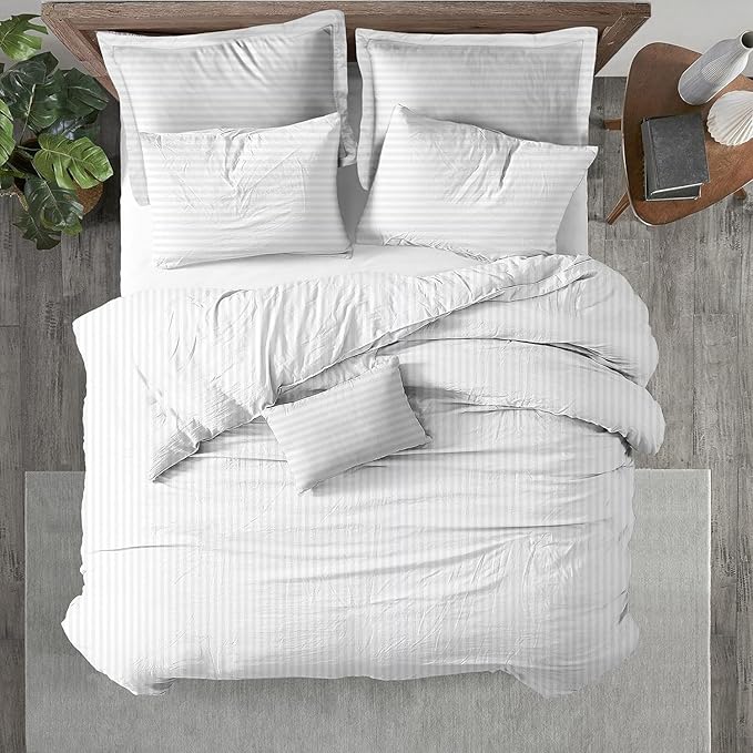 WSOKO Home Linen Zippered 100% Cotton 200 TC Satin Stripe Queen Duvet Cover Quilt Cover Razai Comforter Cover with 2 Pillow Covers bedsheet(Queen 90 x 102 inch, White) 4 set&nbsp;