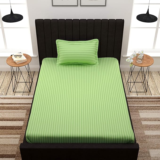 WSOKO 100% PREMIUM STRIP PALAN COTTON  BEDSHEET 300TC 2PILLO 3P SET QUEEN SIZE 90X100