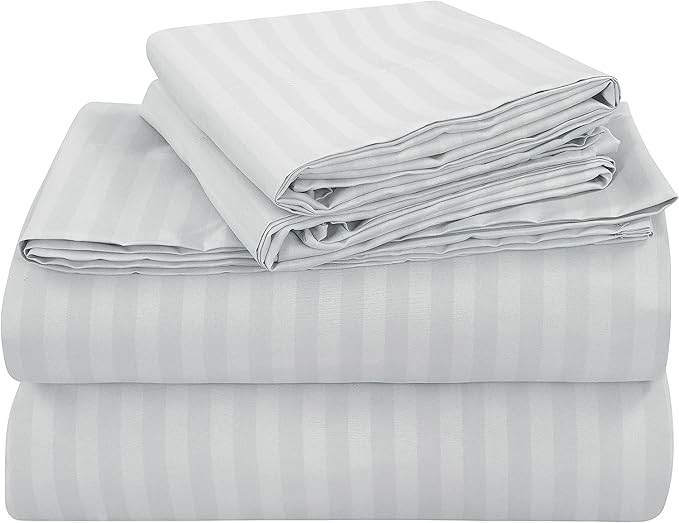 WSOKO 100% PREMIUM STRIP PALAN COTTON  BEDSHEET 400,TC 2PILLO 3P SET QUEEN SIZE 90X100
