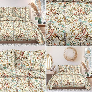 WSOKO 100%.PREMIUM COTTON..TC.400.SUPAR KING SIZE 108x108 BEDSHEET 2PILLO 3P SET MULTI COLOUR