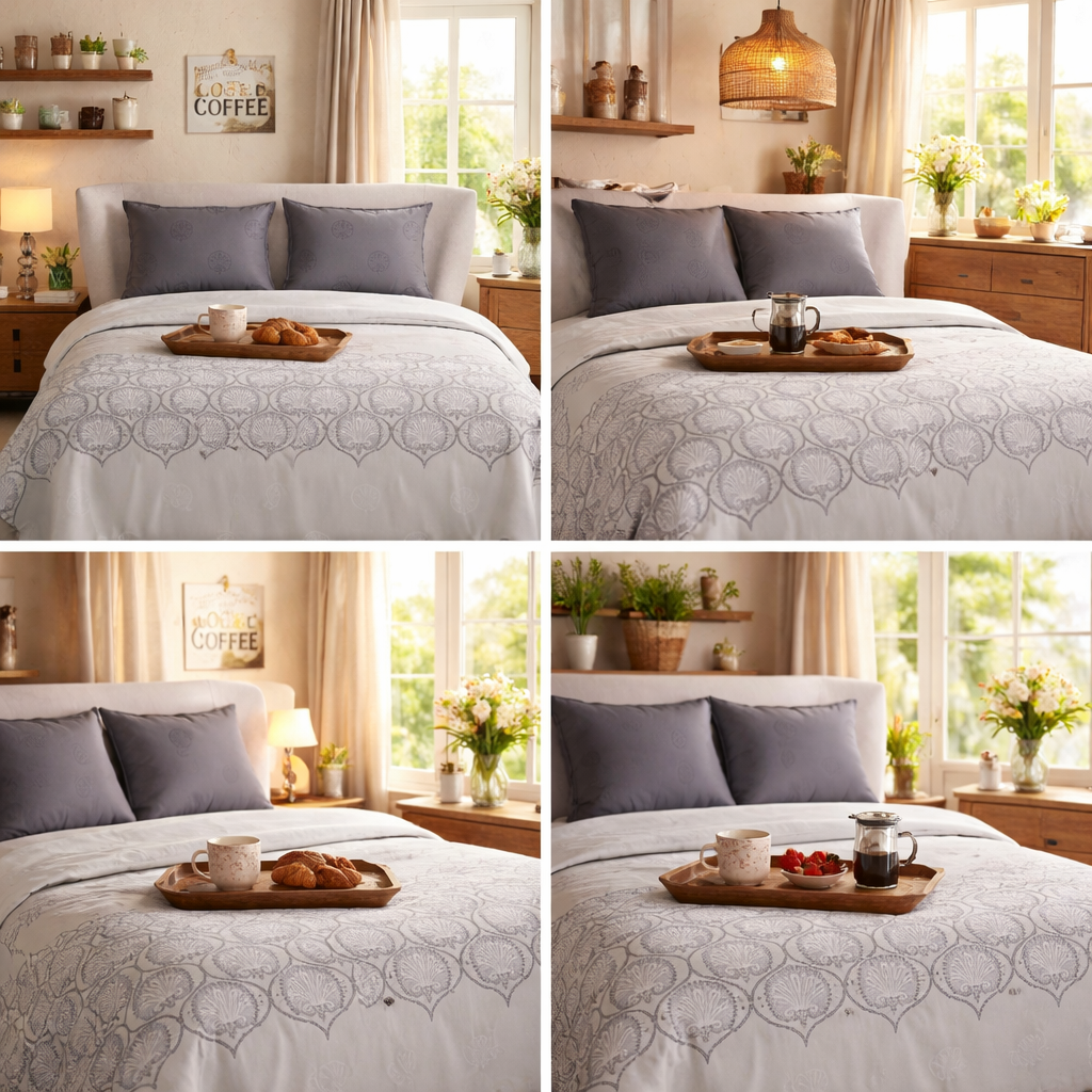 500TC King Embroidered Bed Sheet - King Size -wsoko 100% Cotton with 2-Pillow Covers- Solid Color with Embroidery
