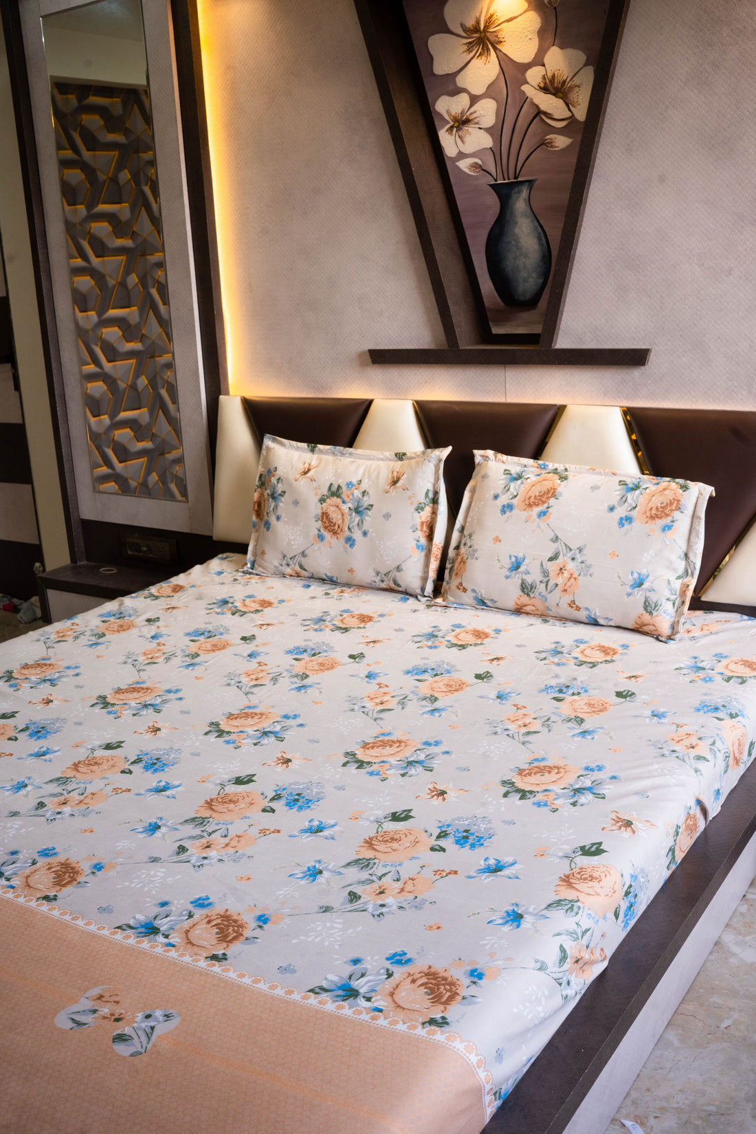 WSOKO 100%.PREMIUM COTTON..TC.400.QUEEN SIZE 90x100 BEDSHEET 2PILLO 3P SET MULTI COLOUR
