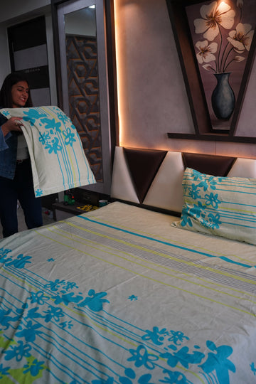 WSOKO PREMIUM COTTON. 100%.TC.400.SUPAR KING SIZE 108x108 BEDSHEET 2PILLO 3P SET MULTI COLOUR