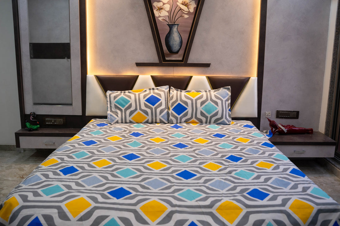 WSOKO PREMIUM COTTON.100% TC 300 QUEEN SIZE 90X100 BEDSHEET 2PILLO 3P SET MULTI COLOUR