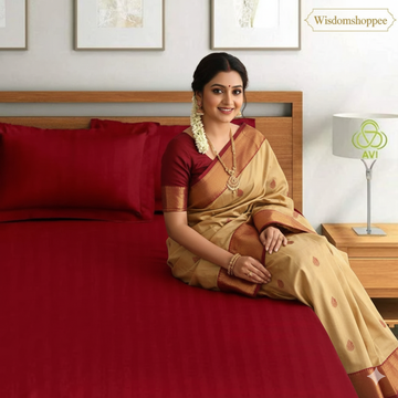 0WSOKO 100% PREMIUM STRIP PALAN COTTON  BEDSHEET 300TC 2PILLO 3P SET QUEEN SIZE 90X100