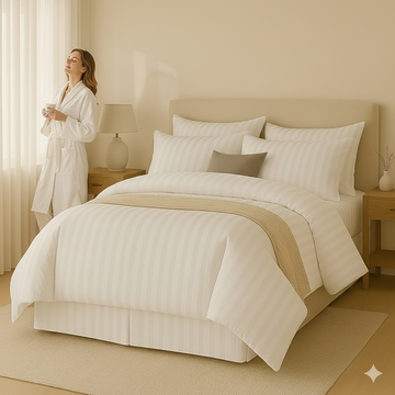 wsoko 400tc all season satin strip ac premium comforter with bedsheet super king size (90x100) 4p set