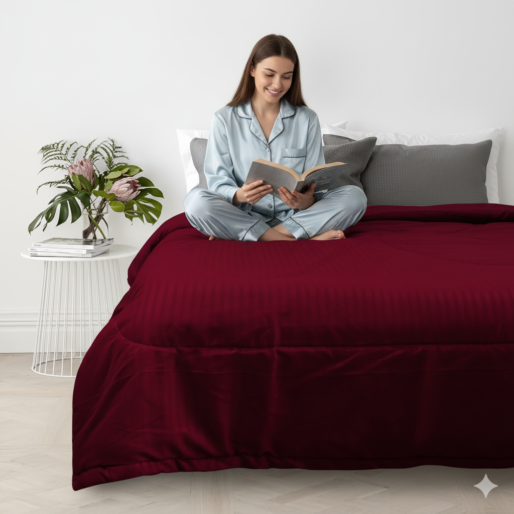 WSOKO 400GSM ALL SEASON.SATIN STRIP  PREMIUM,AC .COMFORTER ,MICROFIBER LIGHTWEIGHT KING SIZE1 BEDSHEET 2 PILLOW 4P SET 90X100