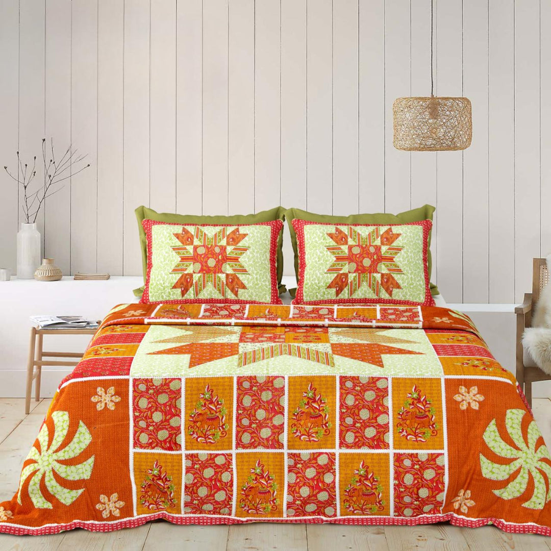 WSOKO COTTON JAIPUR PRINT BEDSHEET KING SIZE 100% PURE  COTTON 400TC BEDSHEET WITH 2 PILLOW 3P SET 108X108 SIZE