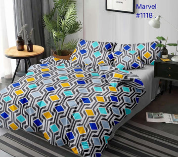 WSOKO PREMIUM COTTON.100% TC 300 QUEEN SIZE 90X100 BEDSHEET 2PILLO 3P SET MULTI COLOUR