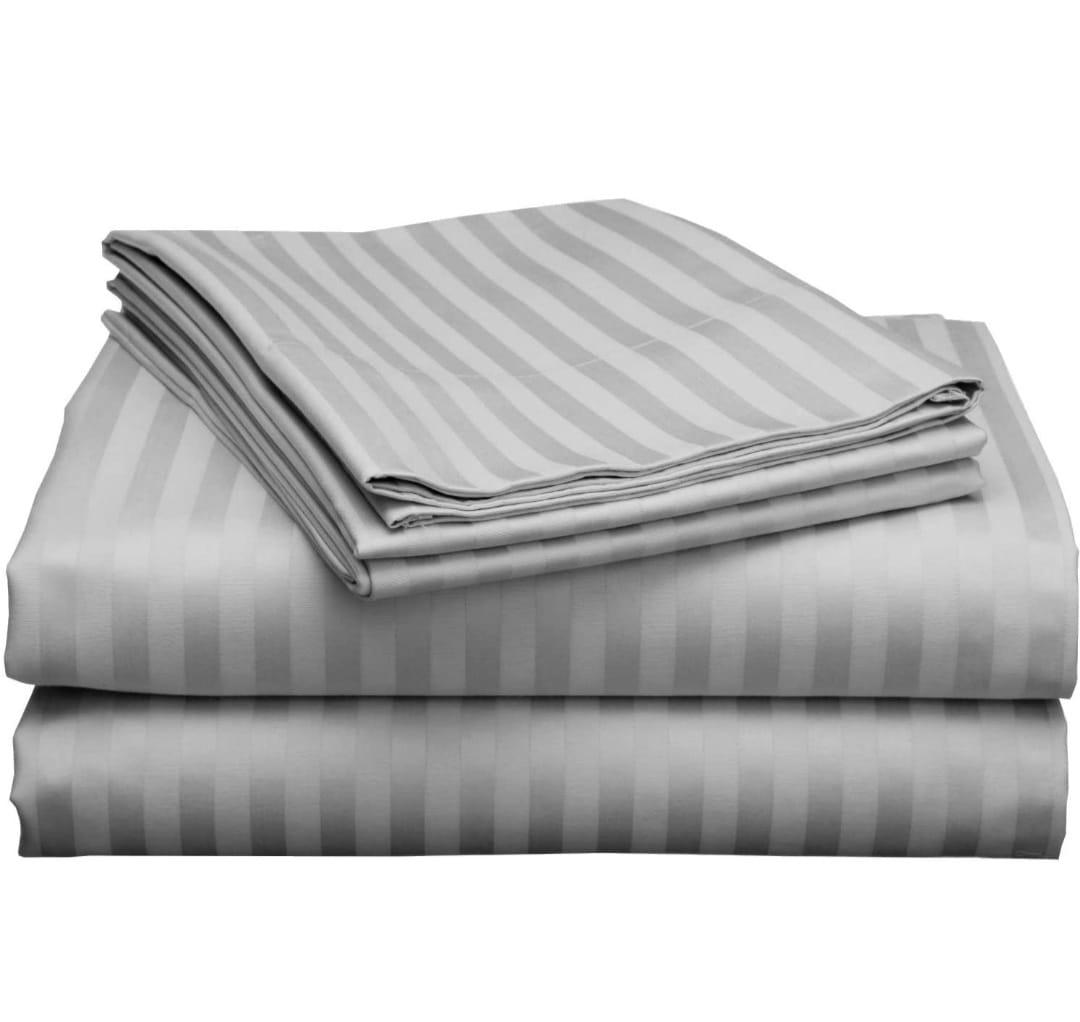 WSOKO 100% PREMIUM STRIP PALAN COTTON  BEDSHEET 300TC 2PILLO 3P SET QUEEN SIZE 90X100