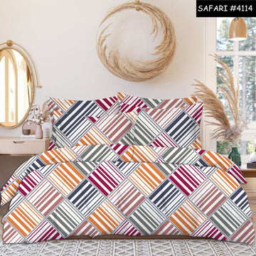 WSOKO 100%.PREMIUM COTTON..TC.400.QUEEN SIZE 90x100 BEDSHEET 2PILLO 3P SET MULTI COLOUR