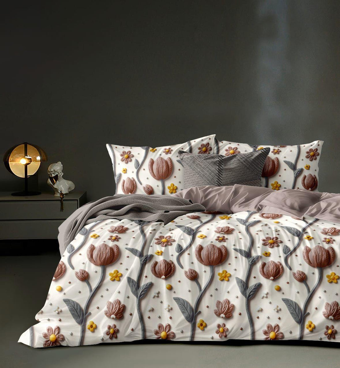 wsoko 7D Flower Printed Cotton 350 TC Jointless Super King Size Double Bed Sheet with 2 Pillow Covers