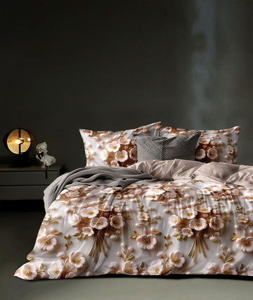 7D Flower Printed Cotton 350 TC Jointless Super King Size Double Bed Sheet with 2 Pillow Covers