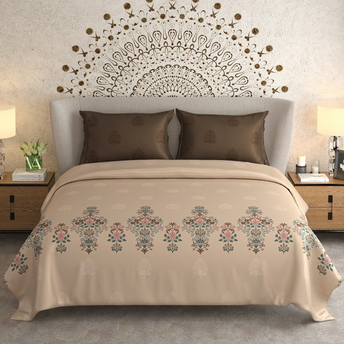 wsoko100% Cotton500tc Embroidery,Print Large Bedsheet with 2 Pillow super king size 108x108