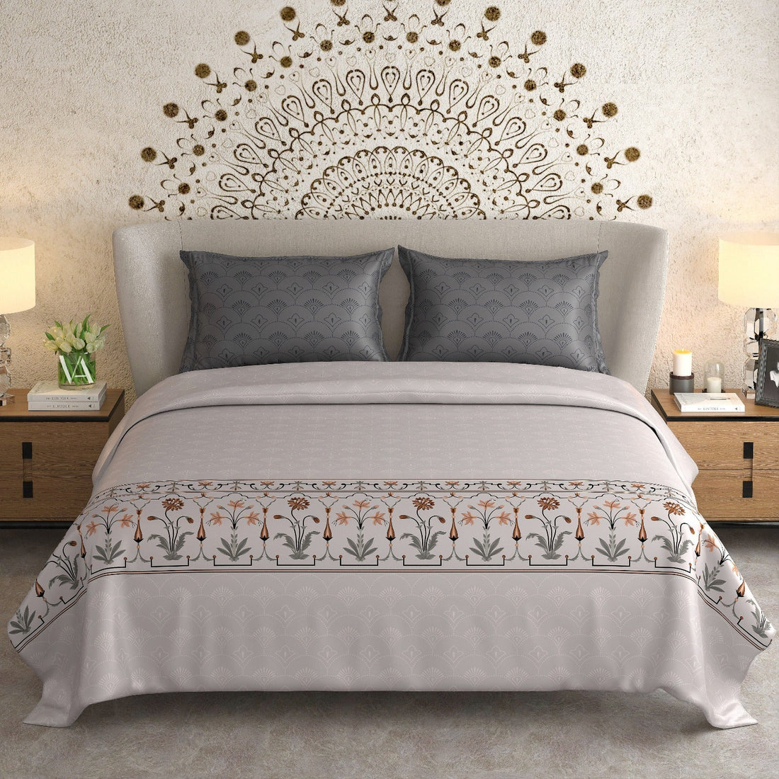 500 TC 100% Pure Cotton King Size Bedsheet with 2 Pillow Covers (108 x 108 inch)