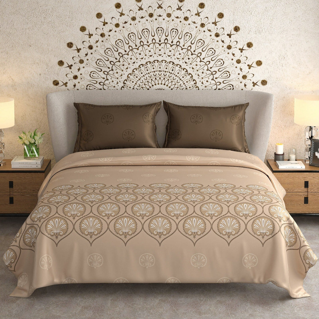 500TC King Embroidered Bed Sheet - King Size -wsoko100% Cotton with 2-Pillow Covers- Solid Color with Embroidery